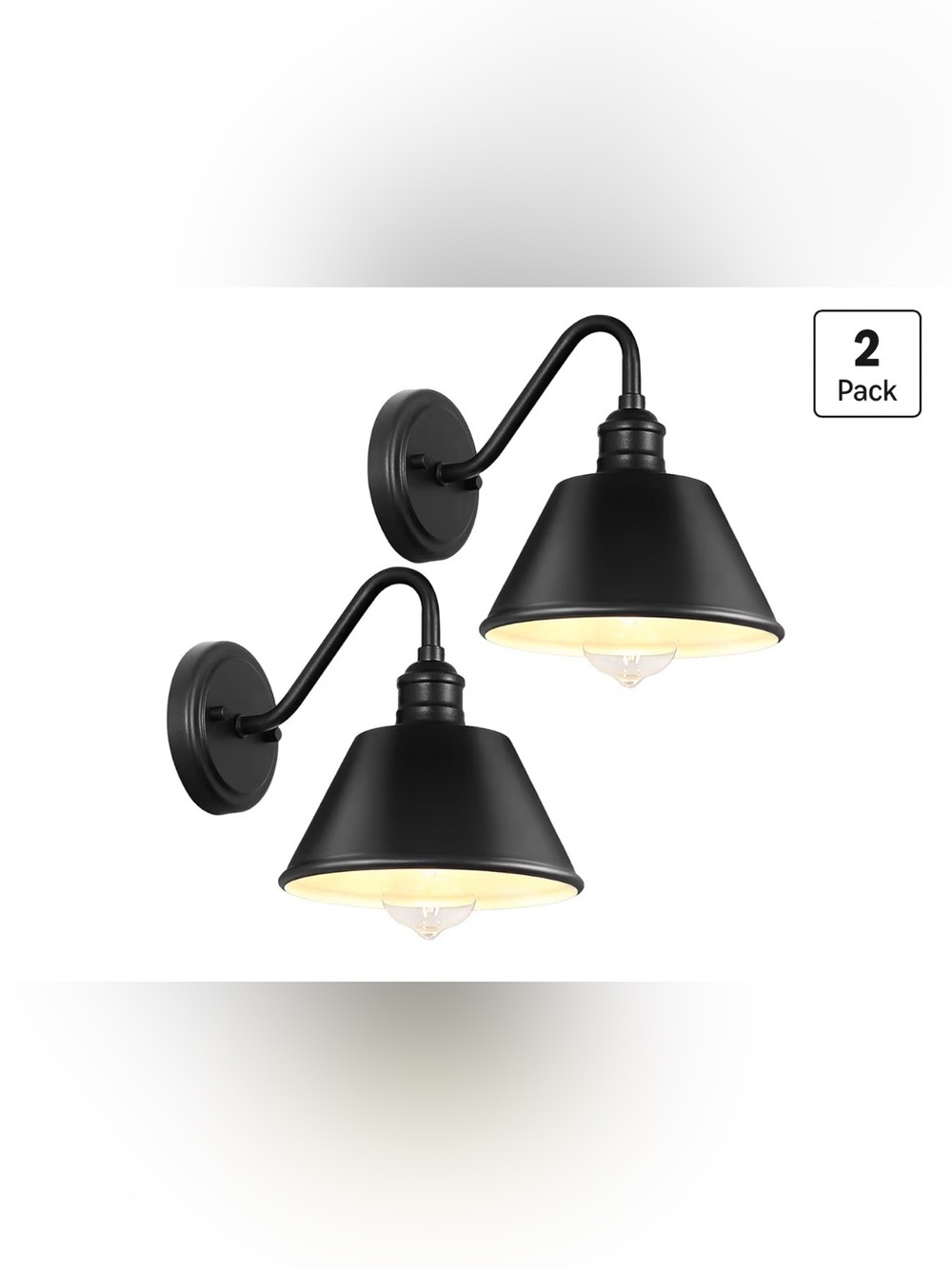 2-Pack Gooseneck Outdoor Barn Light Fixtures, 8 inch Wall Sconces, Matte Black